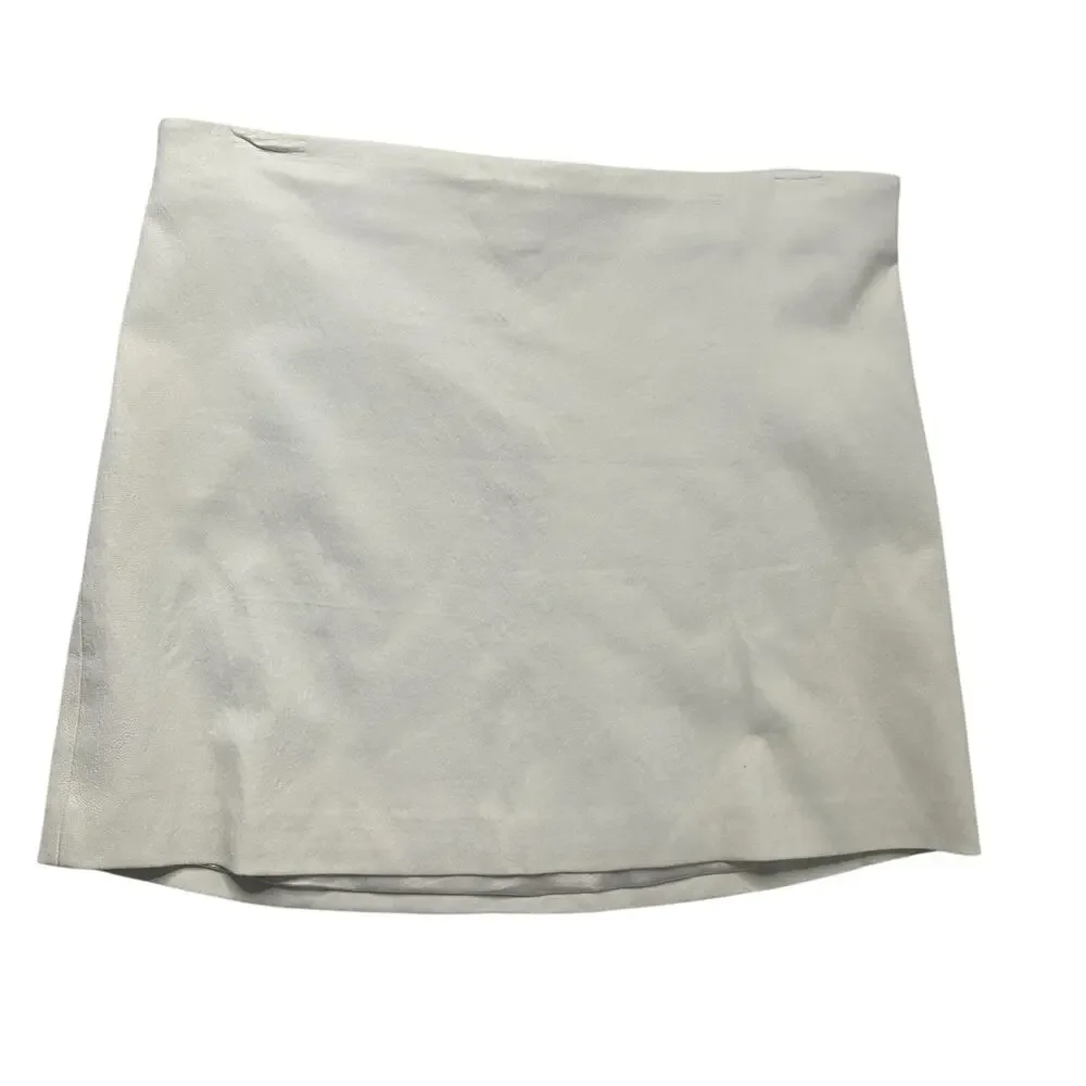 Genuine Leather Luxury White Mini Skirt Buttery Soft Lambskin Feel - Picture 2 of 12